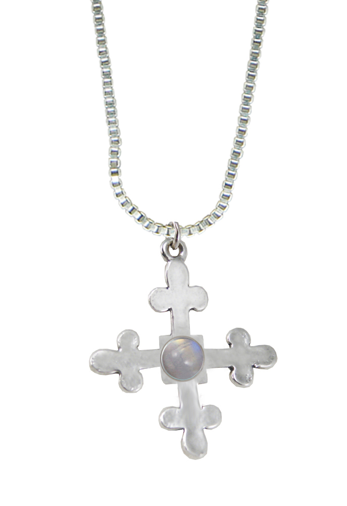 Sterling Silver Budded Cross Pendant With Rainbow Moonstone
